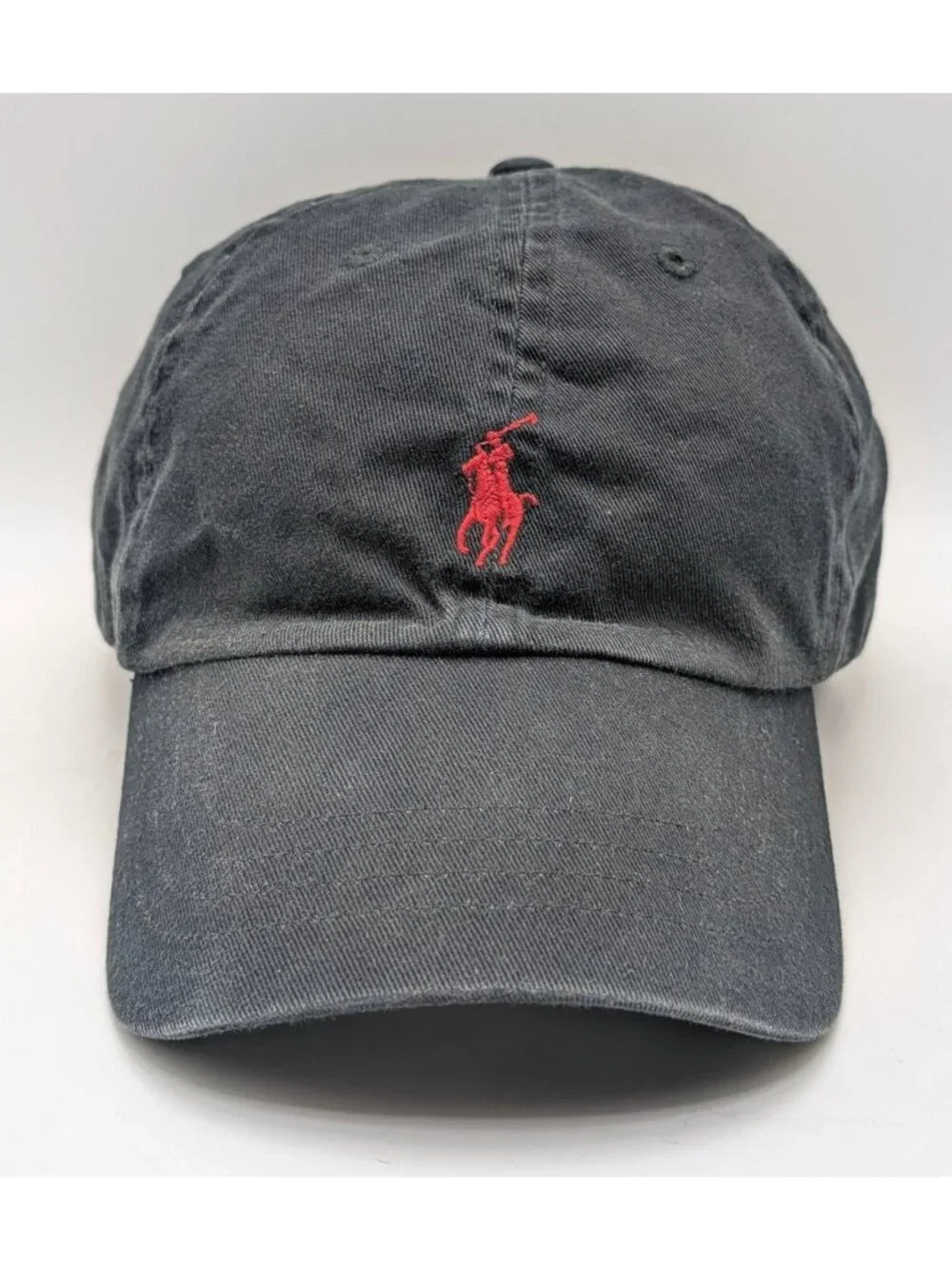Vintage Polo Ralph Lauren Hat Cap Black Red Pony Leather Strap Y2K Adjustable